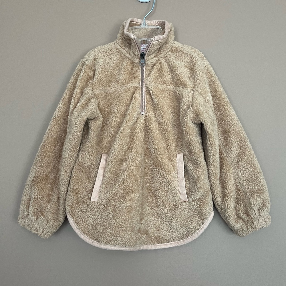 {Pink Lily} 1/4 Zip Pullover Fleece in Tan - Girls XS